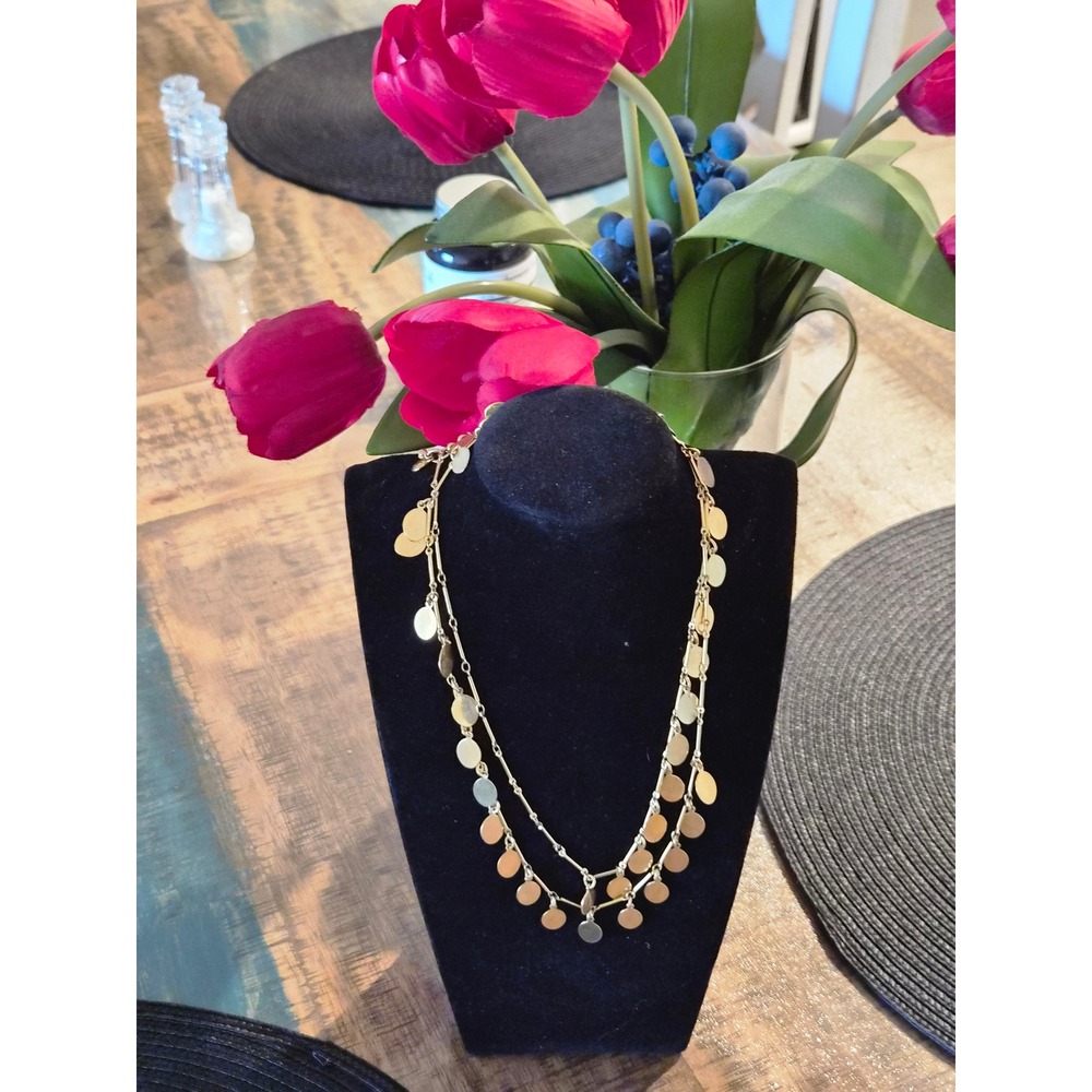 J.Crew Gold Tone Double‎ Strand Disc Charm Layered Necklace